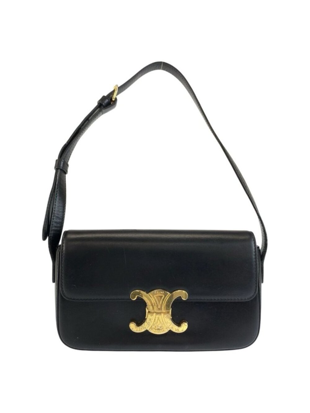 Celine Triomphe Claude Black Gold Leather Shoulder Bag